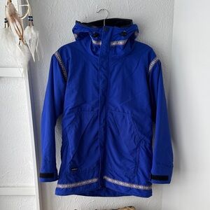 Women's Royal Blue Parka/Jacket with Patterned Trim